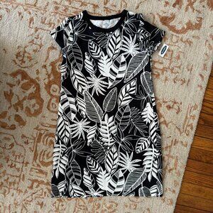 NWT Old Navy Tropical Print Black & White Dress Sz M